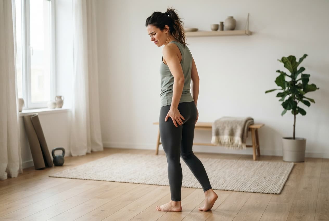 Person hält sich im Stehen das Gesäß bei Piriformis-Syndrom