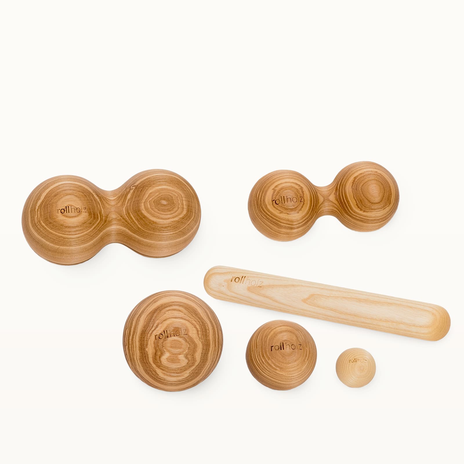 #Holz_Esche Freigestelltes rollholz Faszien-Set aus Esche, hochwertige Holz-Massage-Tools für das Training zu Hause.