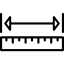 Icon für Maßangaben: Ein Lineal mit einem darüberliegenden Doppelpfeil zur Kennzeichnung von Produktabmessungen.