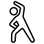 Icon für Übungen und Training: Eine stilisierte Figur bei einer Dehnübung zur Kennzeichnung von Anwendungsbeispielen.