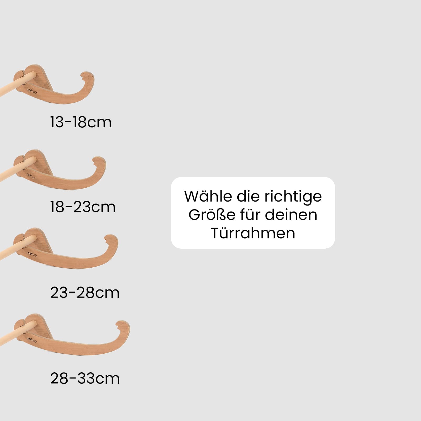 Verschiedene Hakengrößen der Klimmzugstange im Vergleich.
