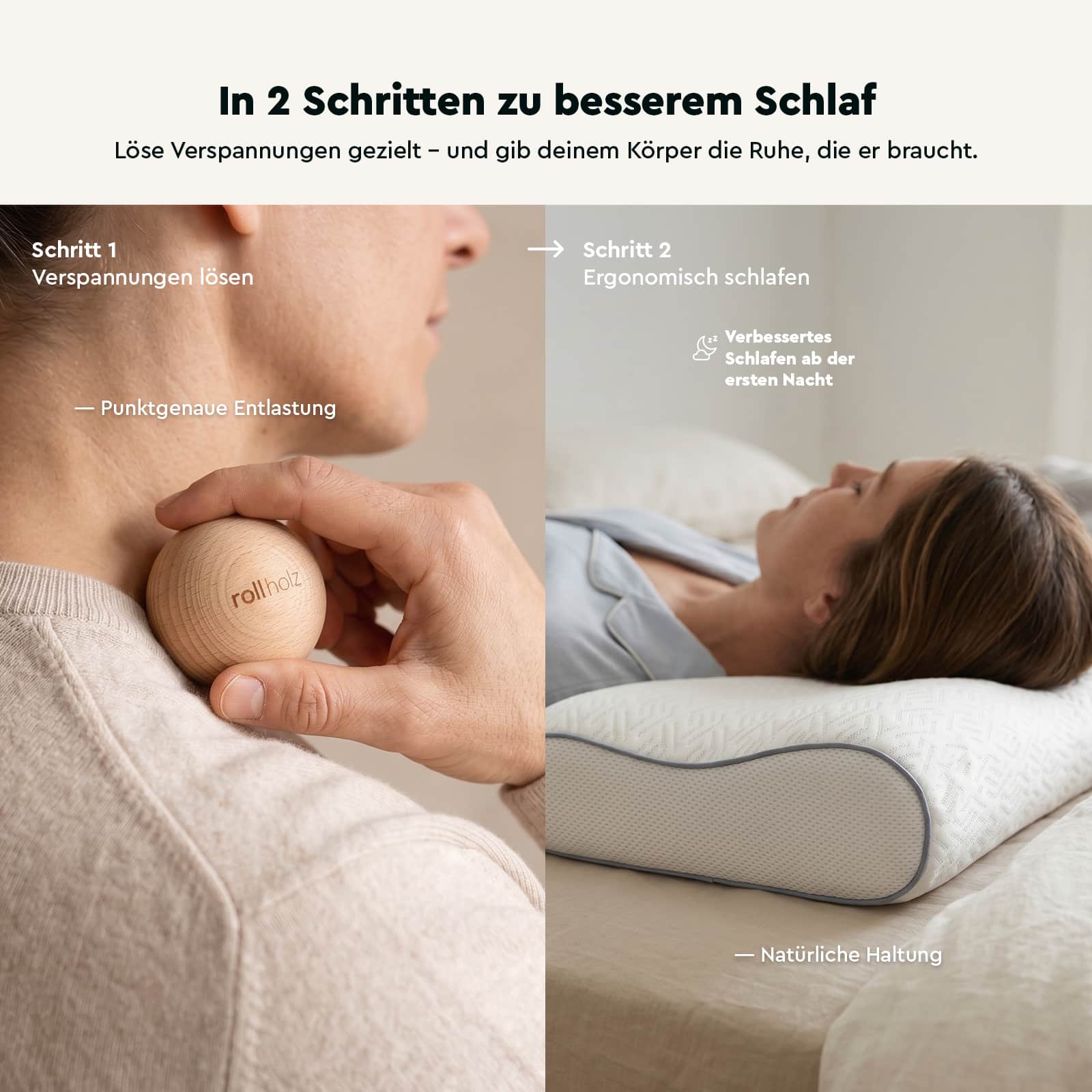 rollholz Massagekugel und Recovery Kissen beim verbessern der Erholung beim schlafen.