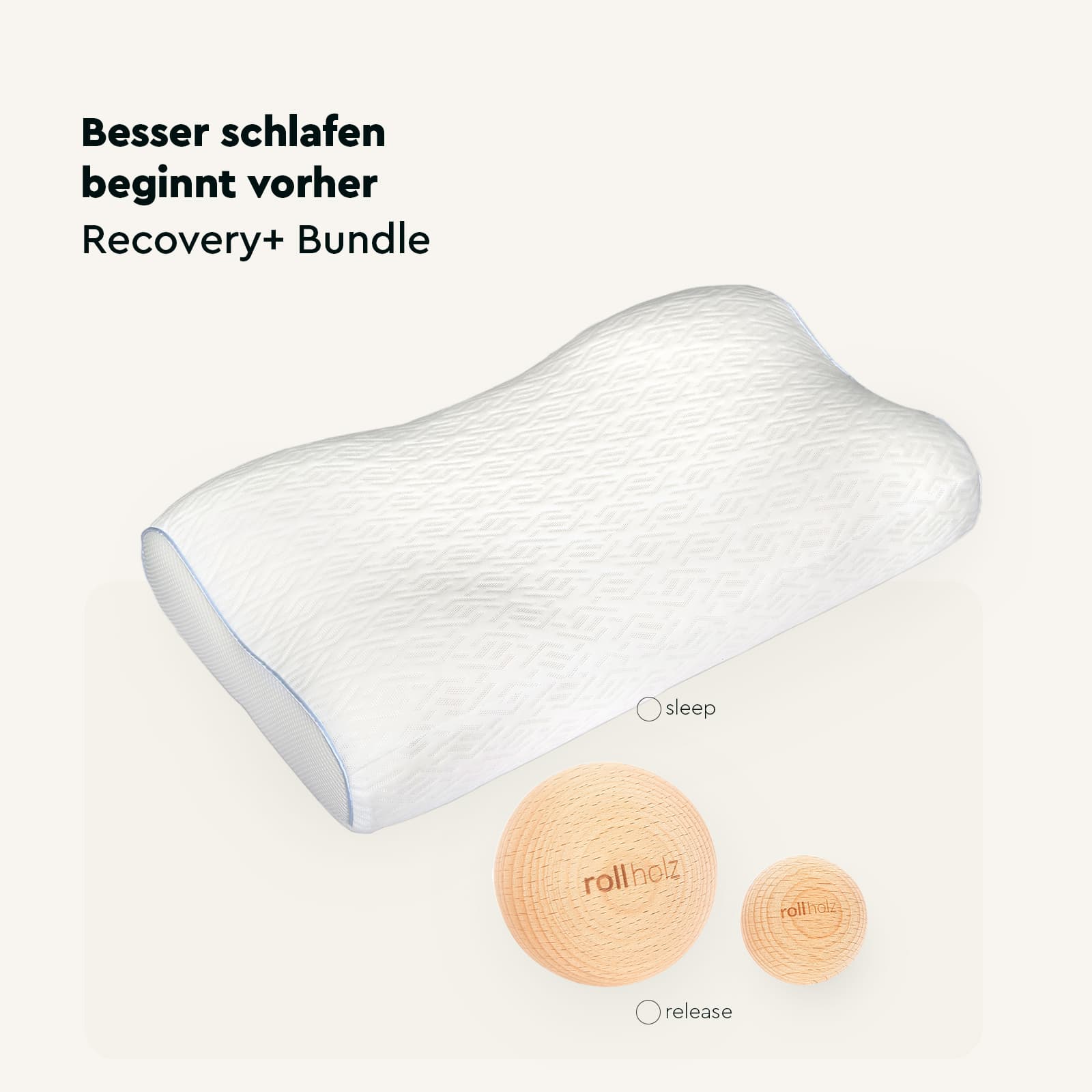 Revocery Kissen und zwei Buche Kugeln für besseren Schlaf. 
