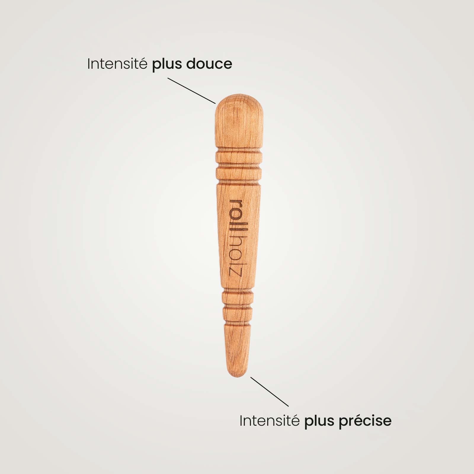 Outil de trigger points rollholz en bois avec deux extrémités pour une intensité plus douce ou plus précise.